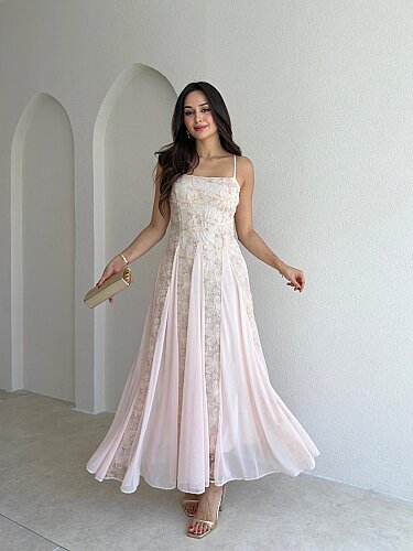 SİENA Maxi Elbise 5894 - Pudra - 1