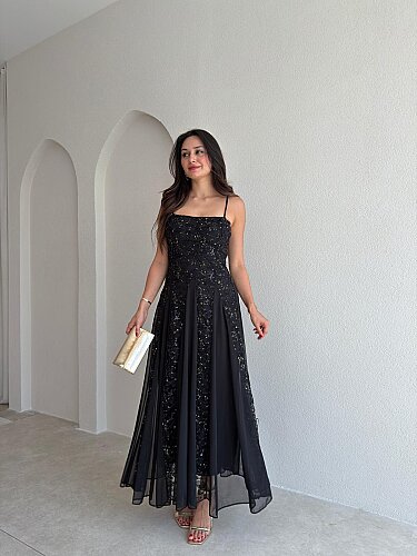 SİENA Maxi Elbise 5894 - Siyah - 1