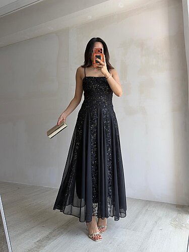 SİENA Maxi Elbise 5894 - Siyah - 3