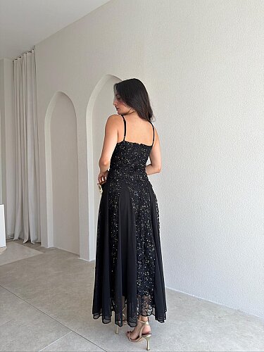 SİENA Maxi Elbise 5894 - Siyah - 4
