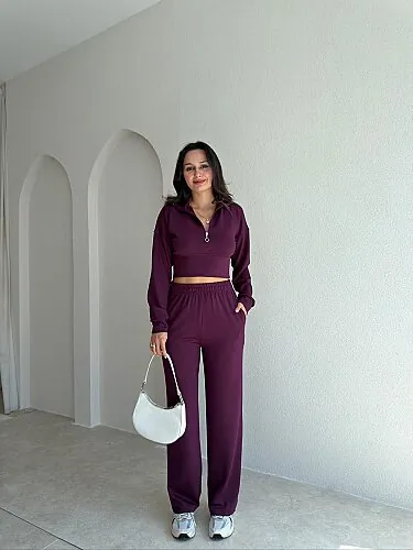 SİLVA Yarım Fermuarlı Takım 4183 - Mürdüm - Mooi Butik