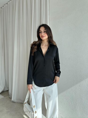 SİMPLE Saten Gömlek 8674 - Siyah - 1