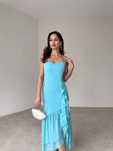 SİVELLA Midi Elbise 6490 - Turkuaz - 1