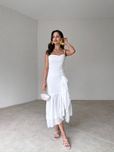 SİVELLA Midi Elbise 6490 - Beyaz - 2