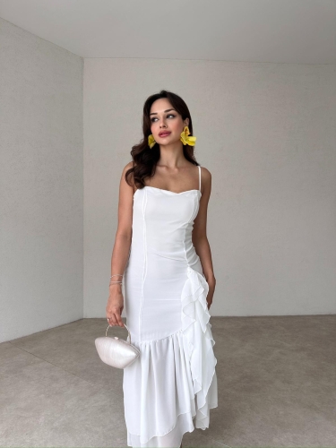 SİVELLA Midi Elbise 6490 - Beyaz 