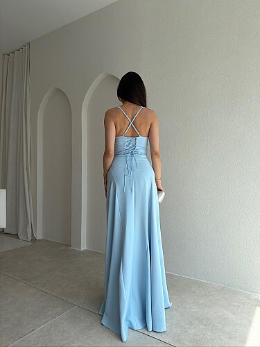 SMOOTH Maxi Elbise 1814 - Mavi - 3