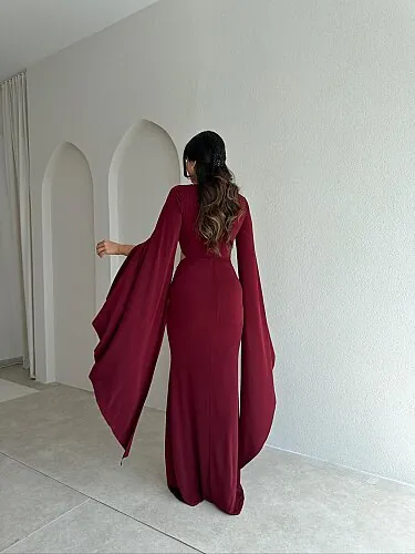 SORENTA Bel Detaylı Maxi Elbise 4019 - Bordo - 3