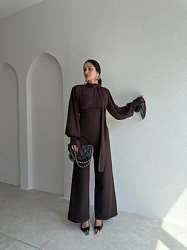 STAT Transparan Detaylı Tulum 4100 - Acı Kahve - Mooi Butik