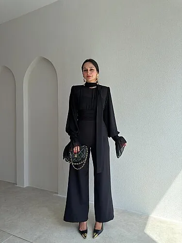 STAT Transparan Detaylı Tulum 4100 - Siyah - Mooi Butik