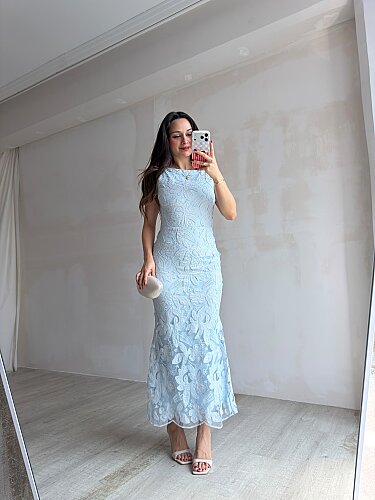 STEPHAN Desenli Midi Elbise 4072 - Bebe Mavisi - 3