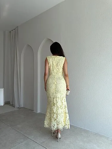 STEPHAN Desenli Midi Elbise 4072 - Sarı - 2