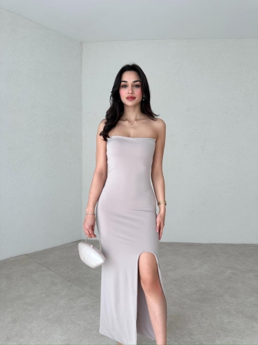 Straplez Maxi TARA Elbise 2484 - Bej
