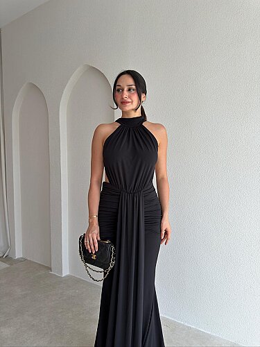 TAMARA Sırt Dekolteli Maxi Elbise 4109 - Siyah - 2