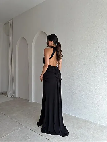 TAMARA Sırt Dekolteli Maxi Elbise 4109 - Siyah - 3