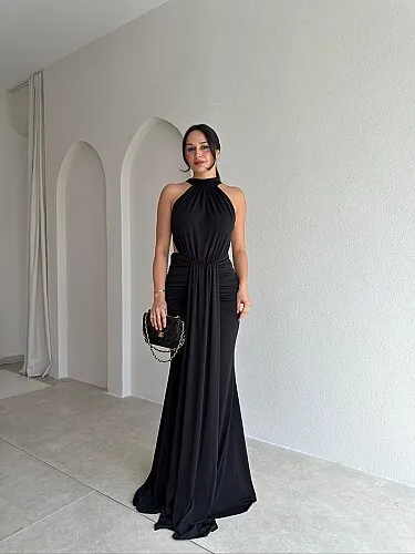 TAMARA Sırt Dekolteli Maxi Elbise 4109 - Siyah - Mooi Butik