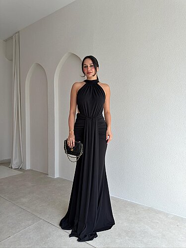 TAMARA Sırt Dekolteli Maxi Elbise 4109 - Siyah - 1