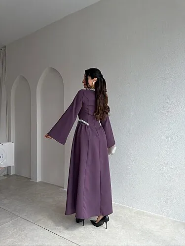 TARİA Taş Detaylı Midi Elbise 4353 - Mor - 3
