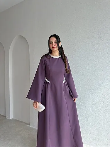 TARİA Taş Detaylı Midi Elbise 4353 - Mor - 2