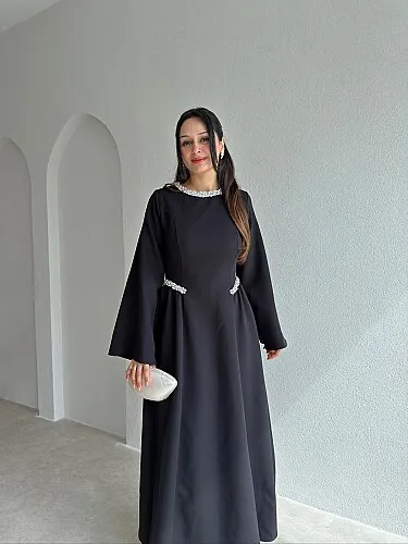 TARİA Taş Detaylı Midi Elbise 4353 - Siyah - 2