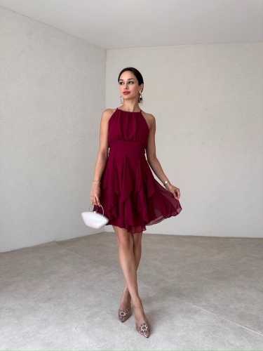 TAVENS Mini Elbise 2084 - Bordo - 2