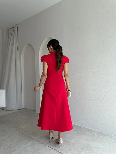 TAYWİN Midi Elbise 4104 - Kırmızı - 3