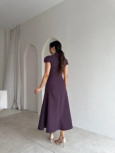 TAYWİN Midi Elbise 4104 - Mürdüm - 3