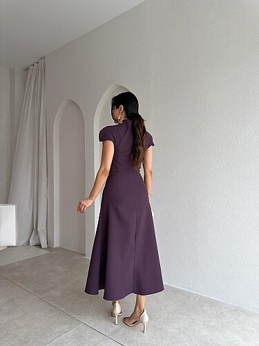 TAYWİN Midi Elbise 4104 - Mürdüm - 3