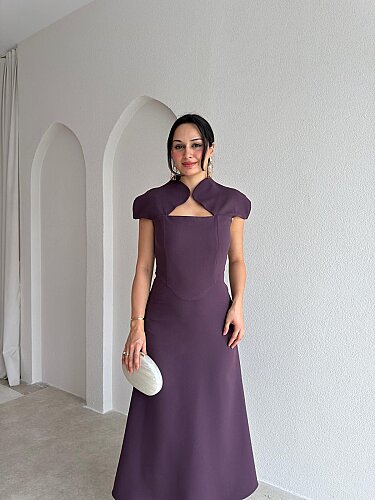TAYWİN Midi Elbise 4104 - Mürdüm - 2