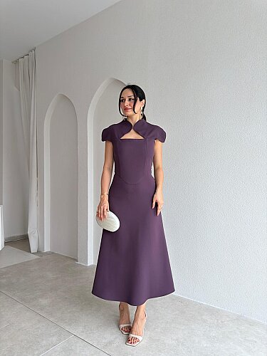 TAYWİN Midi Elbise 4104 - Mürdüm - 1
