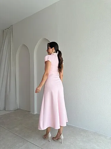 TAYWİN Midi Elbise 4104 - Pembe - 3