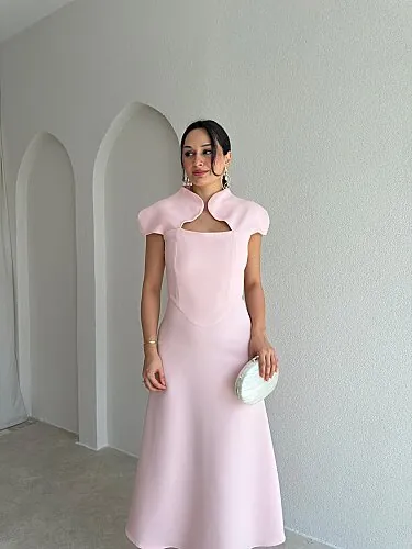 TAYWİN Midi Elbise 4104 - Pembe - 2