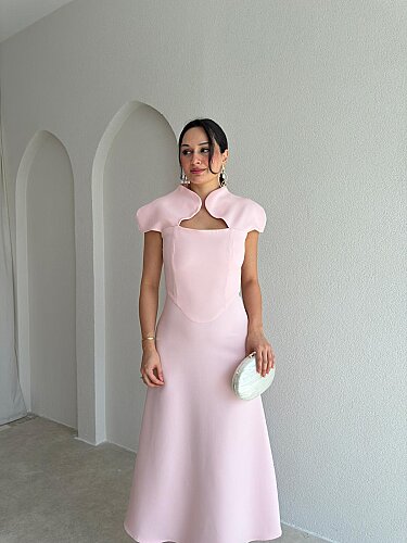 TAYWİN Midi Elbise 4104 - Pembe - 2