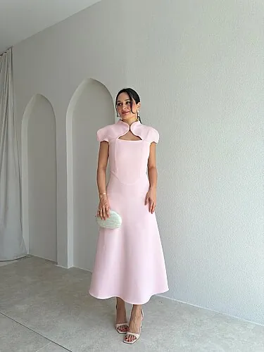 TAYWİN Midi Elbise 4104 - Pembe - Mooi Butik