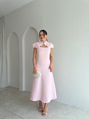 TAYWİN Midi Elbise 4104 - Pembe - 1