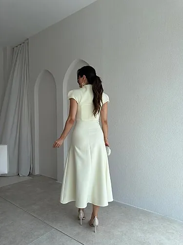 TAYWİN Midi Elbise 4104 - Sarı - 3