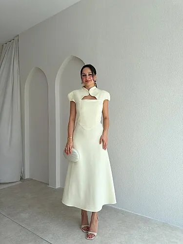 TAYWİN Midi Elbise 4104 - Sarı - Mooi Butik