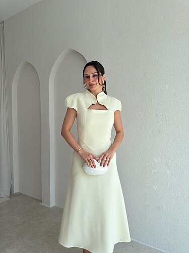TAYWİN Midi Elbise 4104 - Sarı - 2