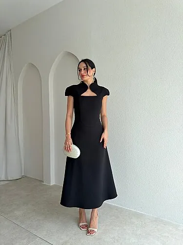  TAYWİN Midi Elbise 4104 - Siyah - Mooi Butik
