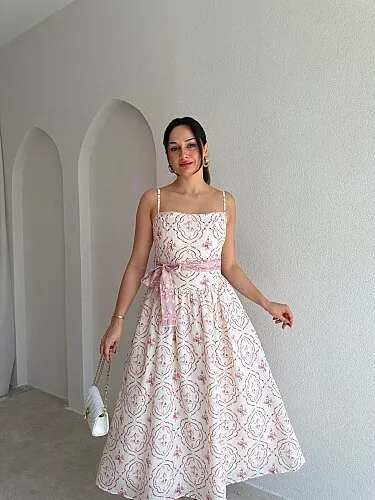 TETRA Desenli Midi Elbise 4085 - Pembe - 2