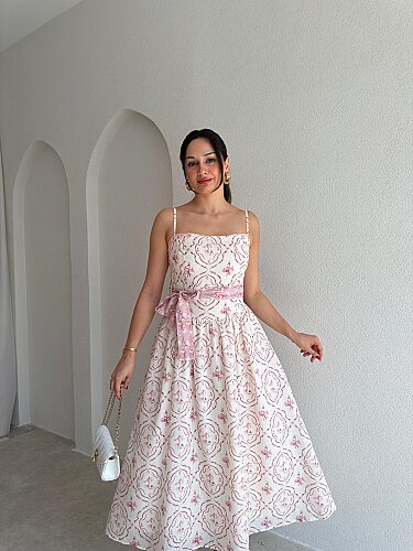 TETRA Desenli Midi Elbise 4085 - Pembe - 2