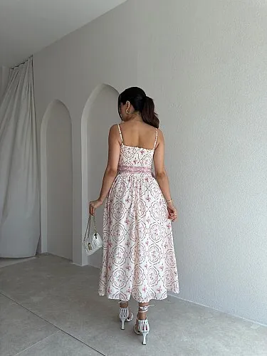 TETRA Desenli Midi Elbise 4085 - Pembe - 3
