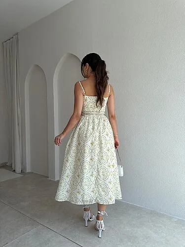 TETRA Desenli Midi Elbise 4085 - Sarı - 3