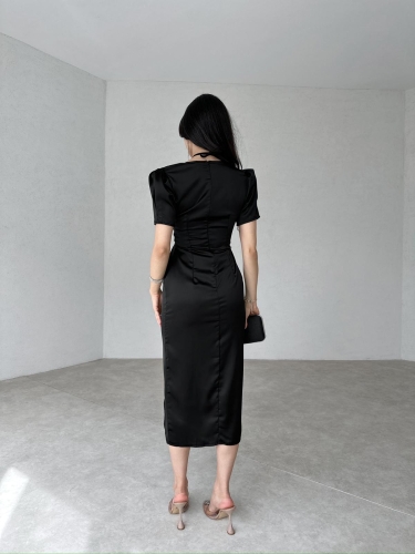 Tie Detailed POEMO Dress 2103 - Black - 3