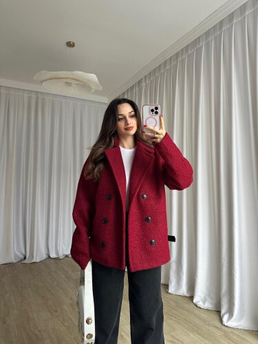 TOMRİS Kısa Kaşe Kaban 8789 - Bordo 