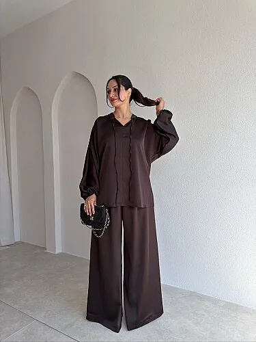 TRAVEL Saten Takım 4118 - Acı Kahve - Mooi Butik