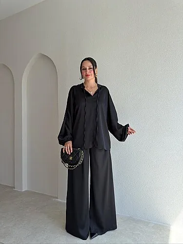 TRAVEL Saten Takım 4118 - Siyah - Mooi Butik