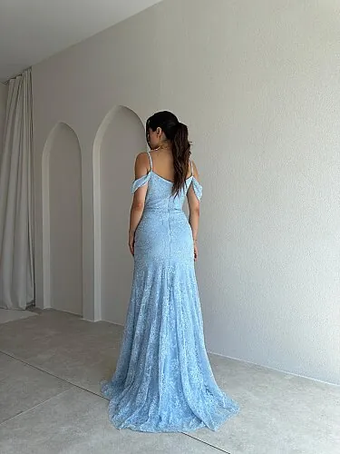  VALİENTE Korse Detaylı Maxi Elbise 4010 - Bebe Mavisi - 3
