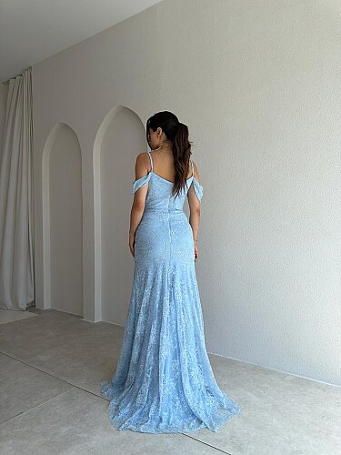  VALİENTE Korse Detaylı Maxi Elbise 4010 - Bebe Mavisi - 3