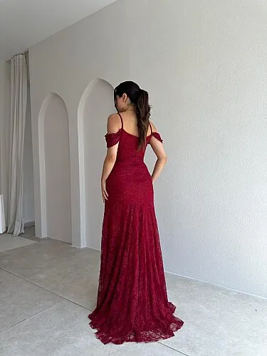 VALİENTE Korse Detaylı Maxi Elbise 4010 - Bordo - 3