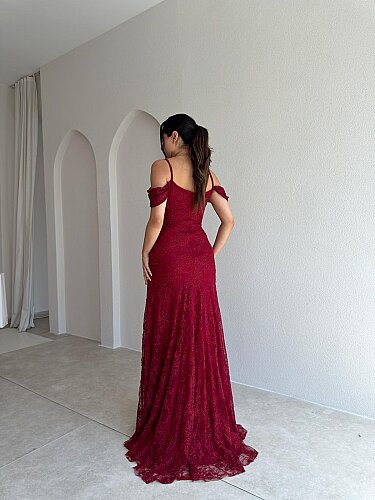 VALİENTE Korse Detaylı Maxi Elbise 4010 - Bordo - 3